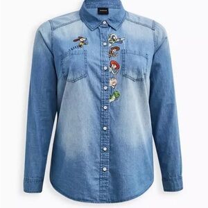 Disney Pixar Toy Story Button Down Top - Chambray Denim Toy Story Light Wash